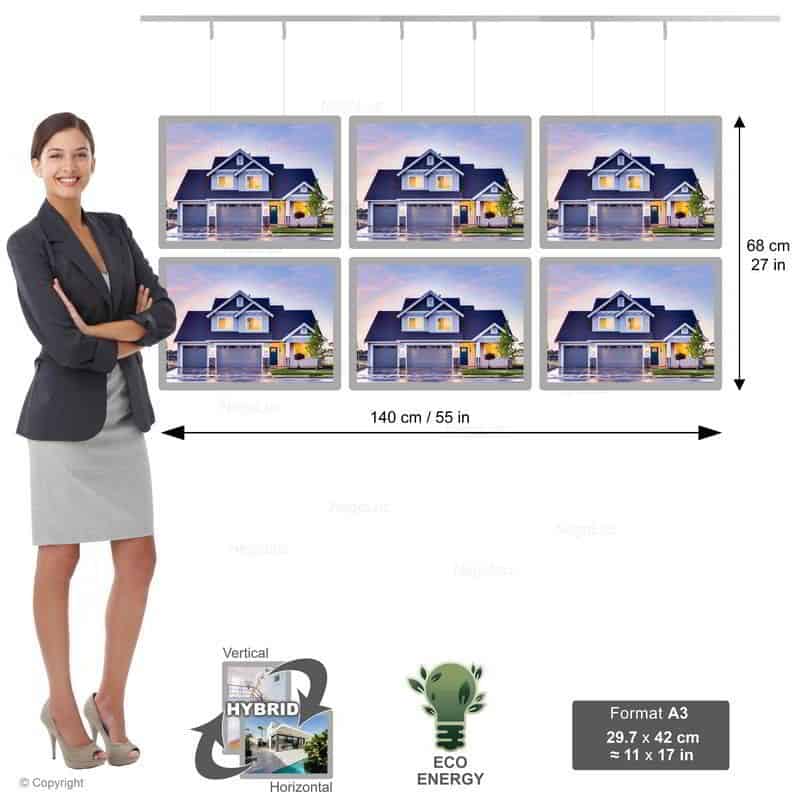 Porte Affiche Suspendu Vitrine Led A3h 2r3c
